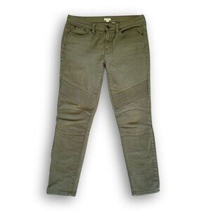 J. Crew Frankie Moto Style Skinny Stretch Denim Jeans in Olive Green Size 10